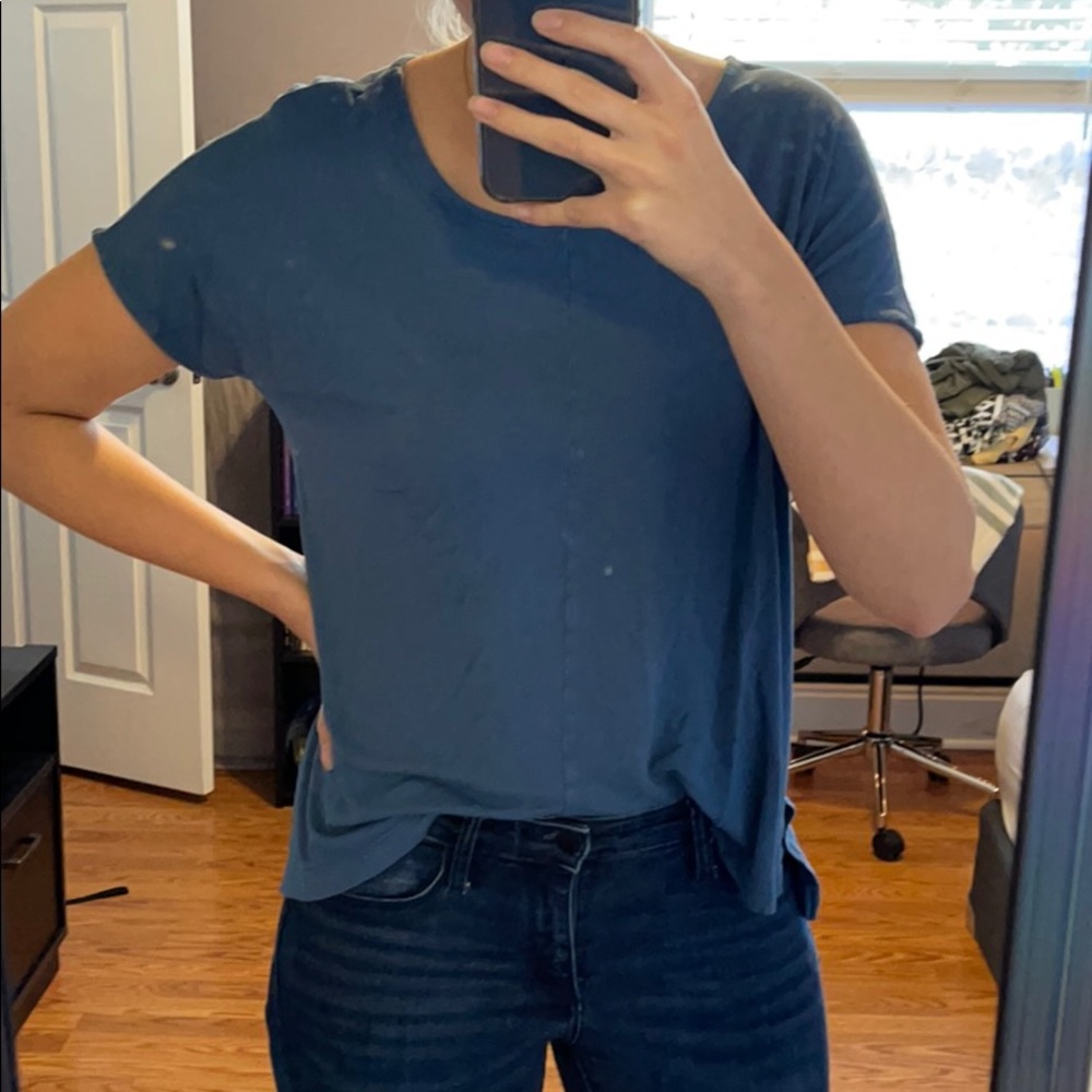 Slate blue cotton tee with front seam detail